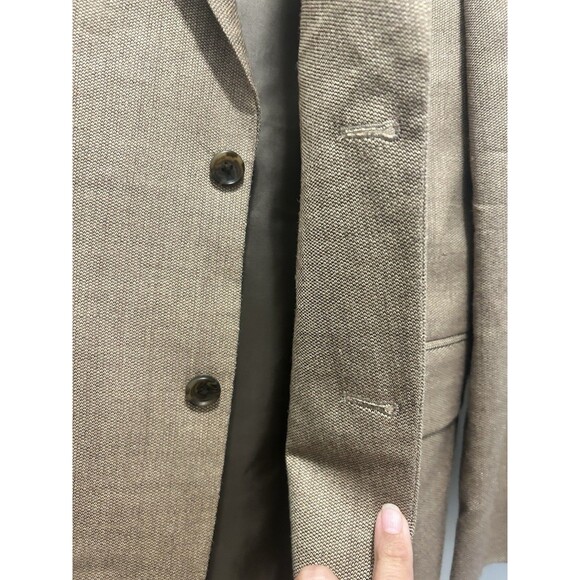 Jos A Bank Sport Coat Blazer Mens Size 40 L Silk Wool Blend Tan Beige 2 Button - Picture 5 of 8